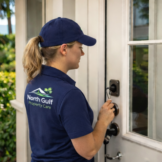 North Gulf Property Care checking a secure residential entry